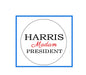 Round pinback button with 'HARRIS', red 'Madam', and 'PRESIDENT' lettering