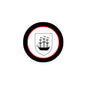 Round black-and-red coat of arms magnet with sailing ship shield