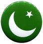 Round green Pakistan flag pin with white crescent moon and star
