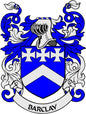 Barclay family crest magnet: blue shield with helm and ribbon, BARCLAY label