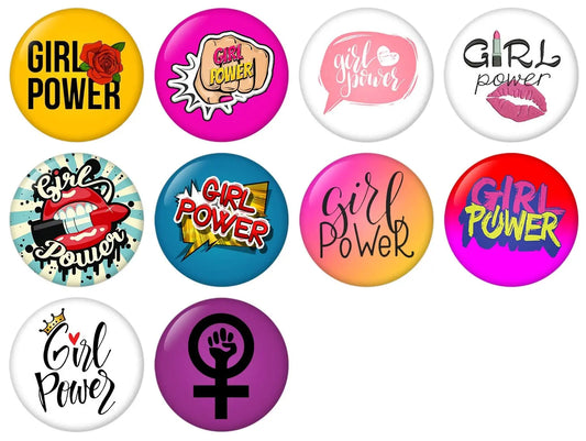 Girl Power Set1 Pinback Button Badge 1 Inch (25mm) Set Pack of 10 Default Title