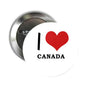 Canada button pin with red heart and “I” text