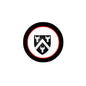 3-inch Buckley coat arms magnet with black frame, red ring, white shield and black icons