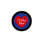 2.25-inch pinback button with black rim, blue center, red heart and 'I Love Opal' text