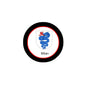 Round Milan pinback badge with blue heraldic serpent and red crest, black rim
