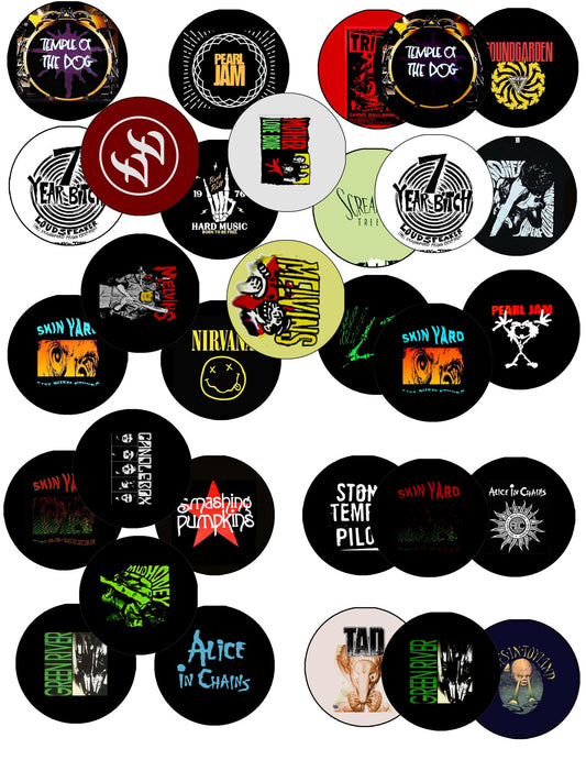 20 Pcs Grunge Rock and Roll Singers Pinbacks for Jackets, Backpacks, etc. - Black Metal Pin-stem-with-Safety Clasp - Made in USA