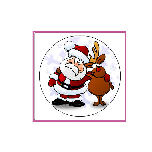 Santa and Deer Friends Pinback Badge 2.25-inch Xmas 2018