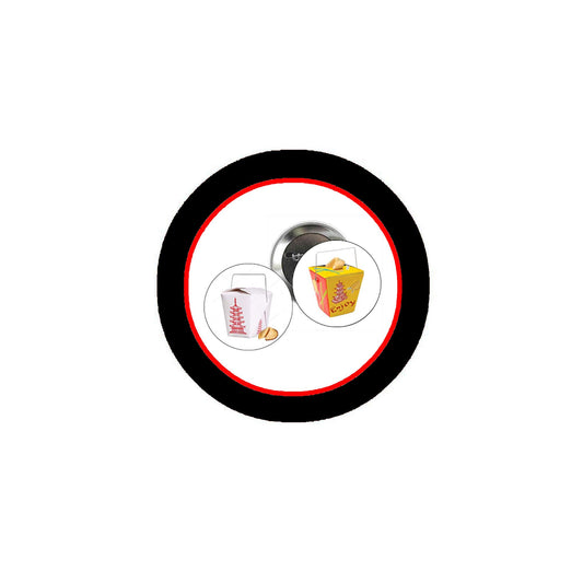 2 Pcs Chinese Take Out Fortune Cookie & Food Carry Box Style 2.25" Pinback for Jackets, Backpacks, etc.