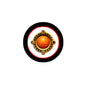 Round Jupiter 2.25-inch pinback badge with gold and orange emblem, black and red border.