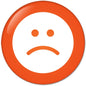 1.25-inch orange pinback button with sad emoticon face, round design