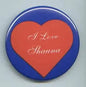 Blue heart pinback button with "I Love Shauna" text