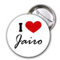 1.25-inch pinback button with black script 'I love Jairo' and red heart