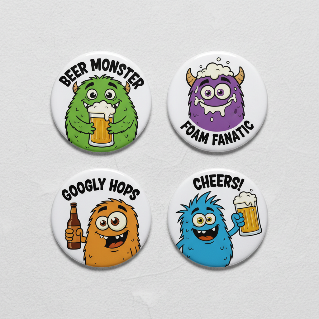 4 Pcs Beer Monster Pinback 1.25-inch