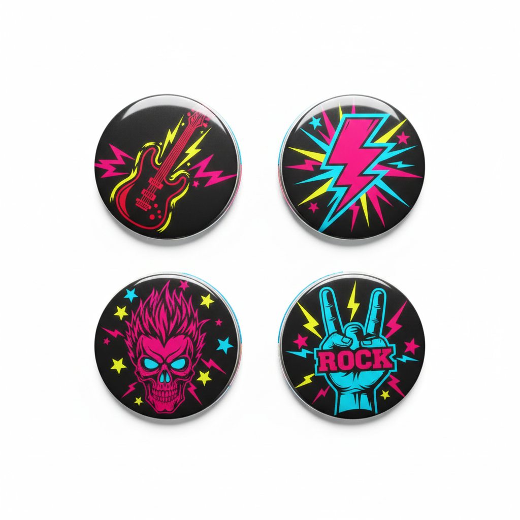 4 Pcs Bright ROCK Music Pinback 2.25-inch