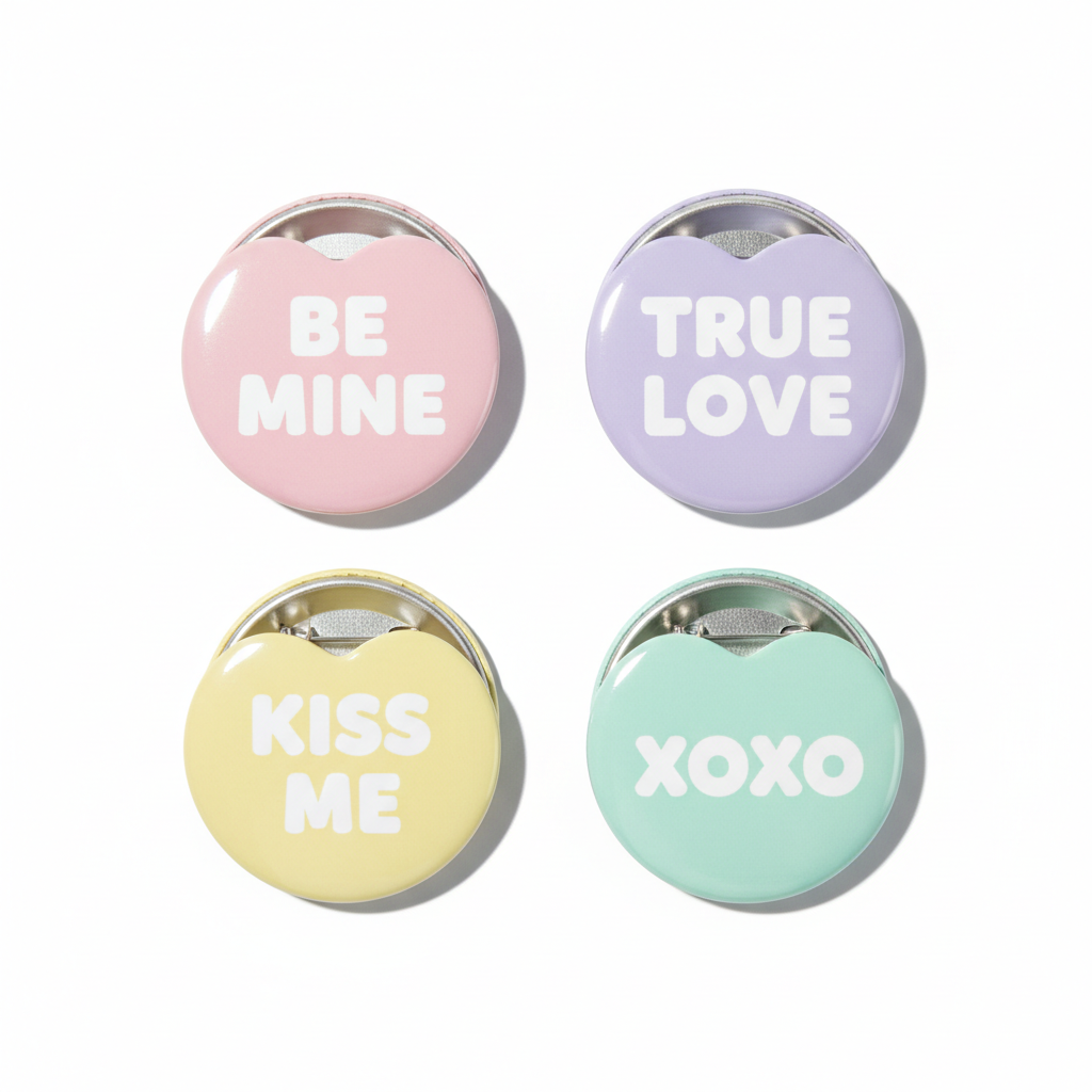 4 Pcs Candy Heart Slogan Pinback 2.25-inch