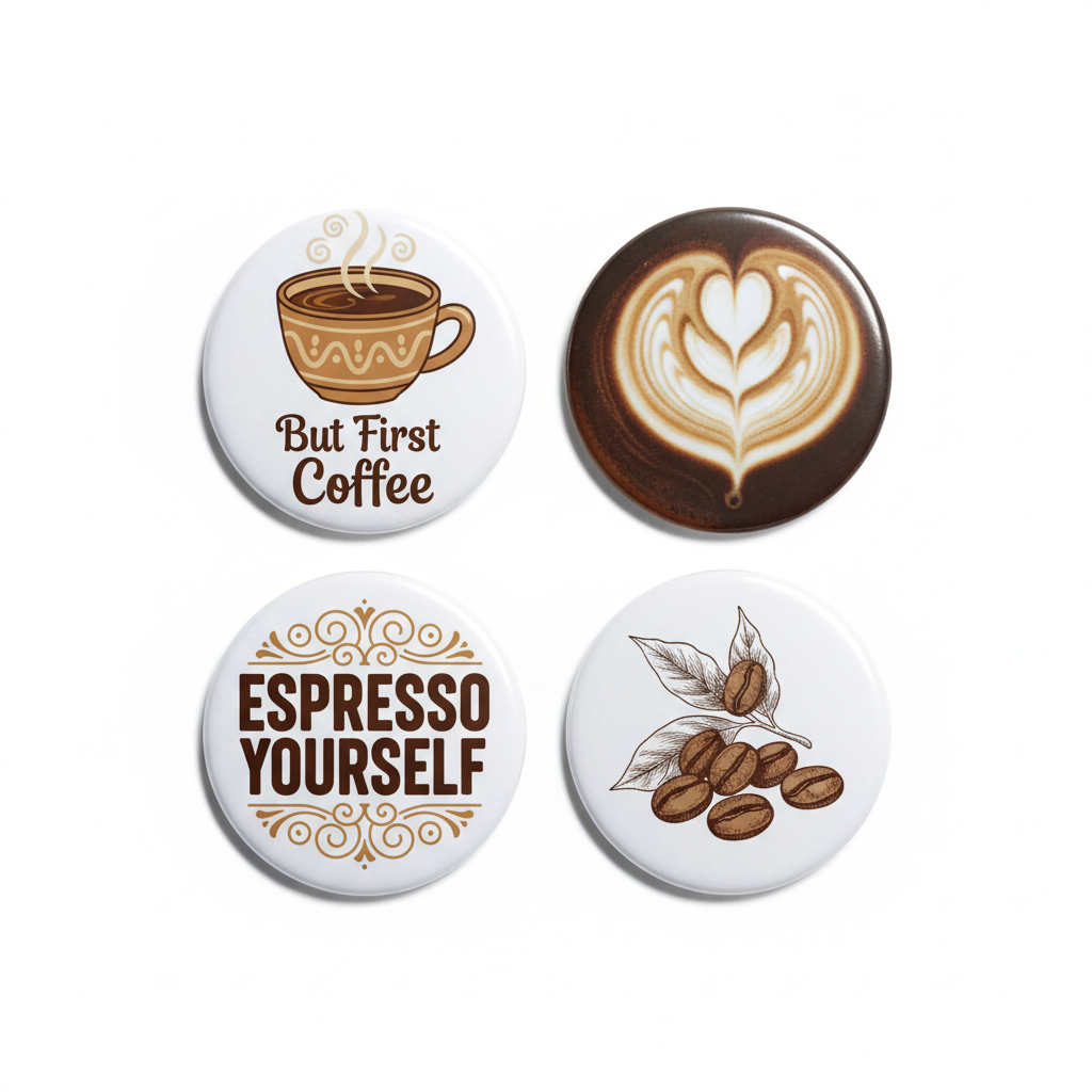 4 Pcs Coffee Lover Button Pinback 2.25-inch