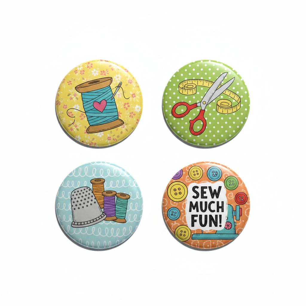 4 Pcs Crafty Sewing Pinback 2.25-inch