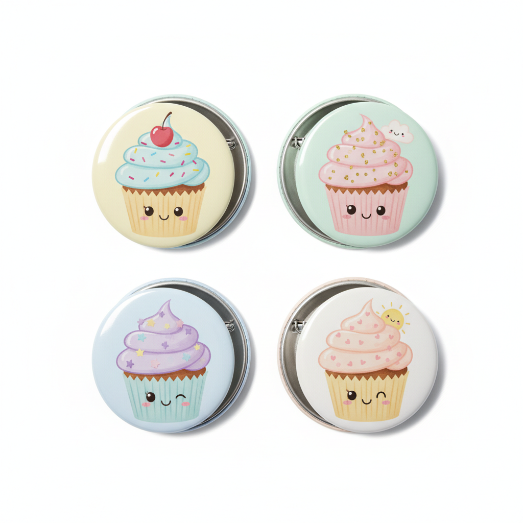 4 Pcs Cute Cupcake Button Pinback 2.25-inch