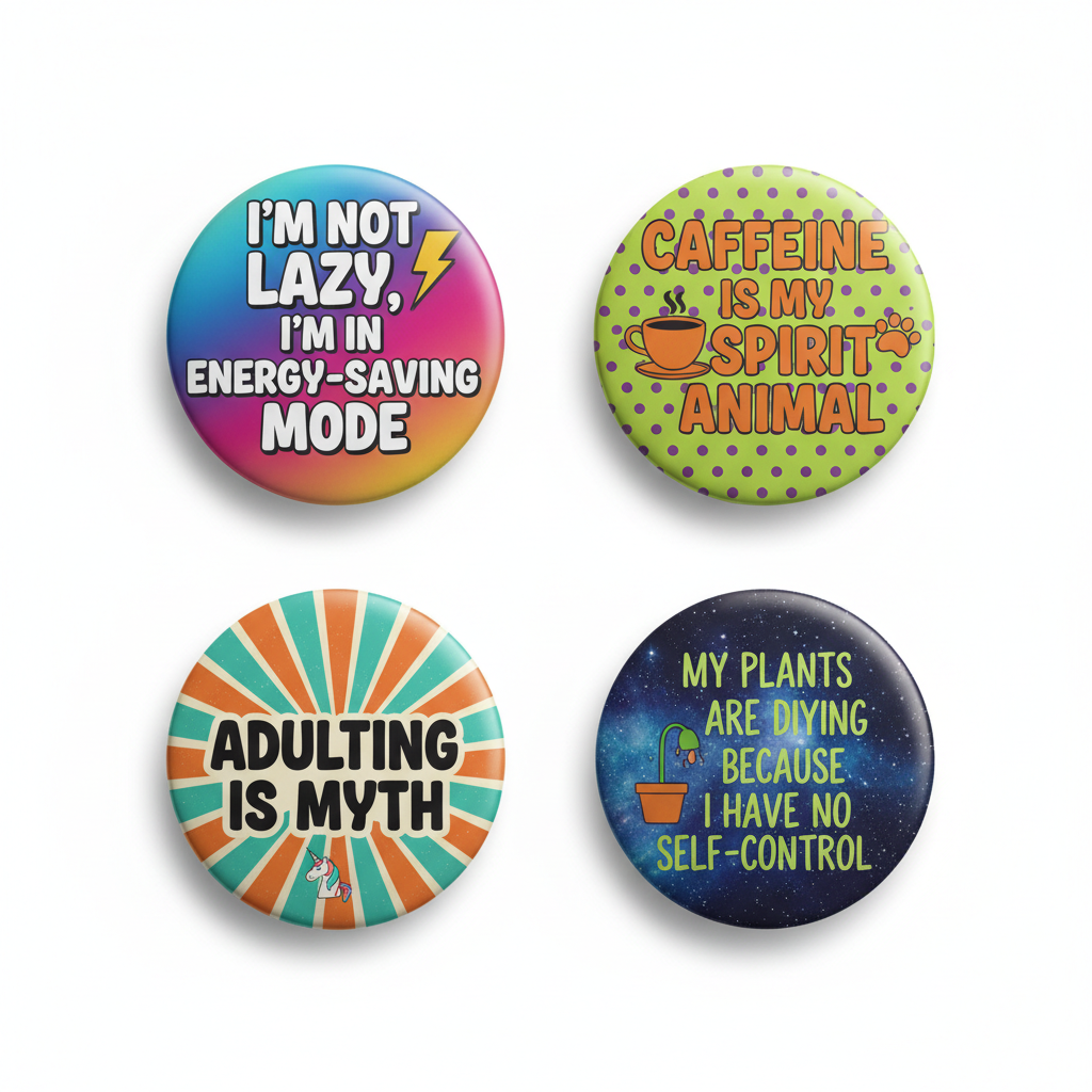 4 Pcs Funny Slogan Button Pinback 2.25-inch