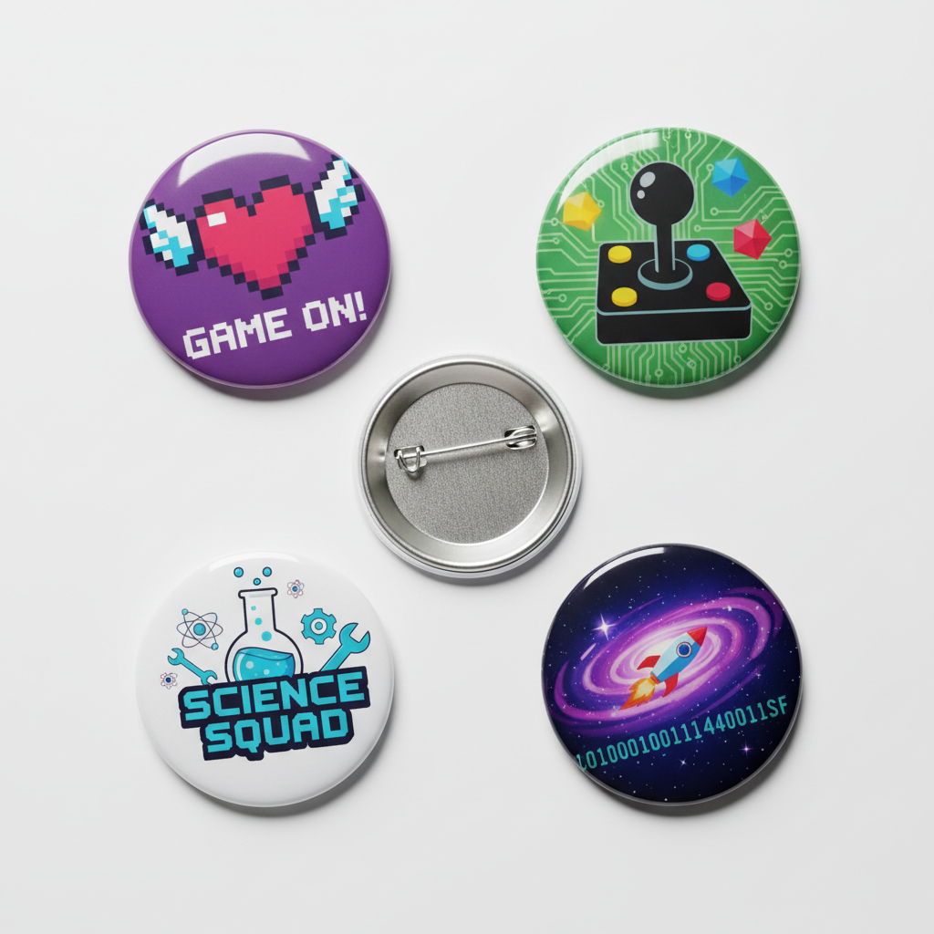 4 Pcs Geek Pinback 2.25-inch