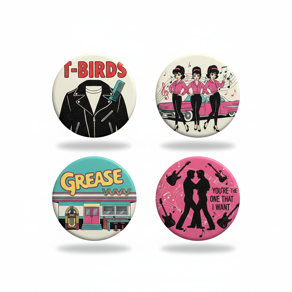 4 Pcs Grease Button Pinback 2.25-inch