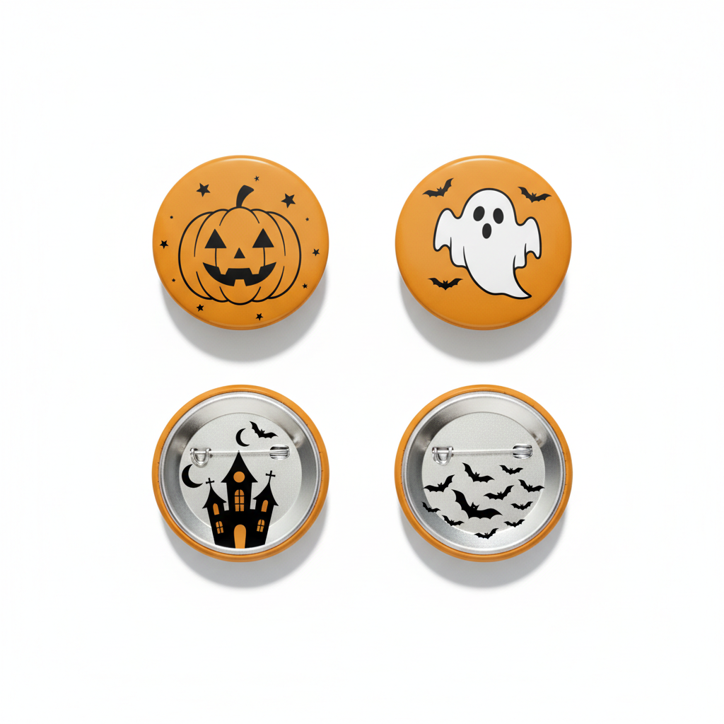 4 Pcs Orange Halloween Pinback 2.25-inch
