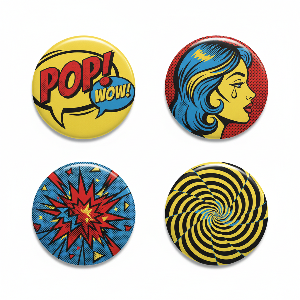 4 Pcs Pop Art Button Pinback 2.25-inch