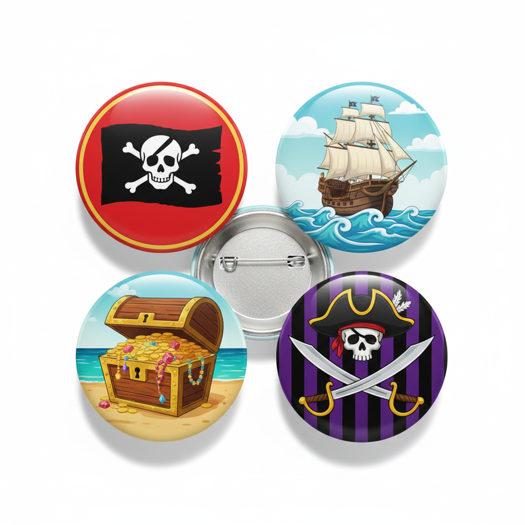 4 Pcs Set Pirate Pinback 1.25-inch