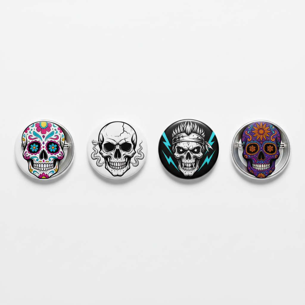 4 Pcs Skulls Pinback 2.25-inch