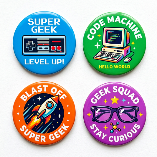 4 Pcs Super Geek Pin Button 2.25-inch
