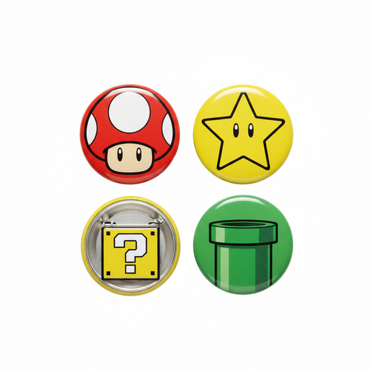 4 Pcs Super Mario Symbol Pin Button 2.25-inch