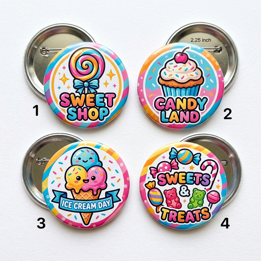 4 Pcs Sweet Shop Pin Button 1.25-inch
