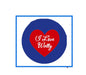 1.25-inch pinback button: blue circle with red heart reading “I Love Wally”