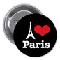 I Love Paris pinback button with Eiffel Tower and red heart design