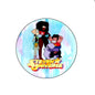 Round pinback button with colorful Steven Universe characters and logo