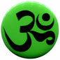 Aum Om Infinity pinback button, round green with black Om/Aum symbol print
