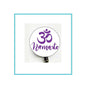 Felt badge reel with round purple OM Namaste emblem