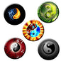 Set of 5 round yin-yang badge pinback buttons with colorful galaxy designs