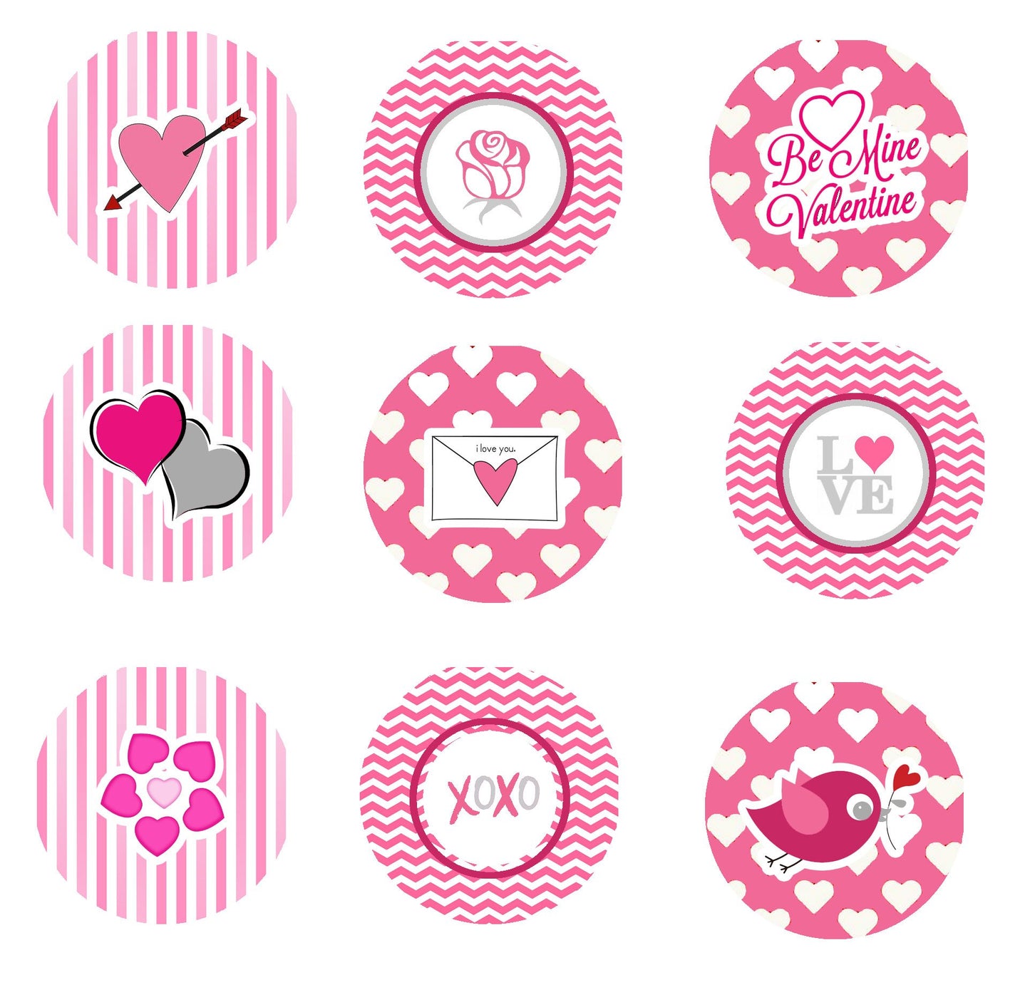 Valentine Pinback Button Pin Set Love Friendship Best Friends 9 Pcs Set