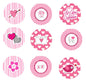 Heart-themed pinback button set with pink circular designs and love messages, 9-piece