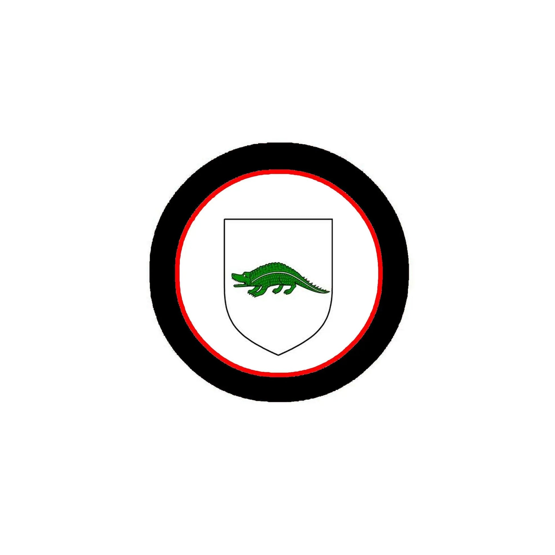 3-inch round coat of arms magnet with green crocodile shield and black red ring