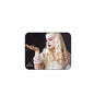 Rectangular mousepad with rounded corners, black background and blonde woman artwork