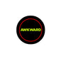 2.25-inch pinback button: black circle with red ring and AWKWARD text