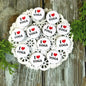 Round white I ♥ YOGA button pins, set of 12 with pinbacks