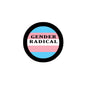 Gender Radical circular enamel badge pin, black rim, colored stripes with text