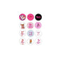 Set of 8 round pink pin-back badge brooches with Pink Panther character designs