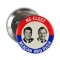 Round red, white and blue Reagan and Bush re-elect campaign pin with two portraits