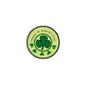 Round St. Patrick's Day sticker, green with shamrock and 'Happy St. Patrick's Day' text