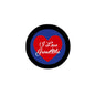 Love Grandma pinback button with red heart and “I Love Grandma” script