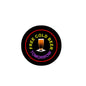 2.25-inch pinback button, black with red ring, FREE COLD BEER TOMORROW text and beer mug